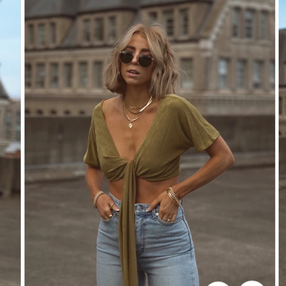 12th Tribe Olive Green Wrap Top